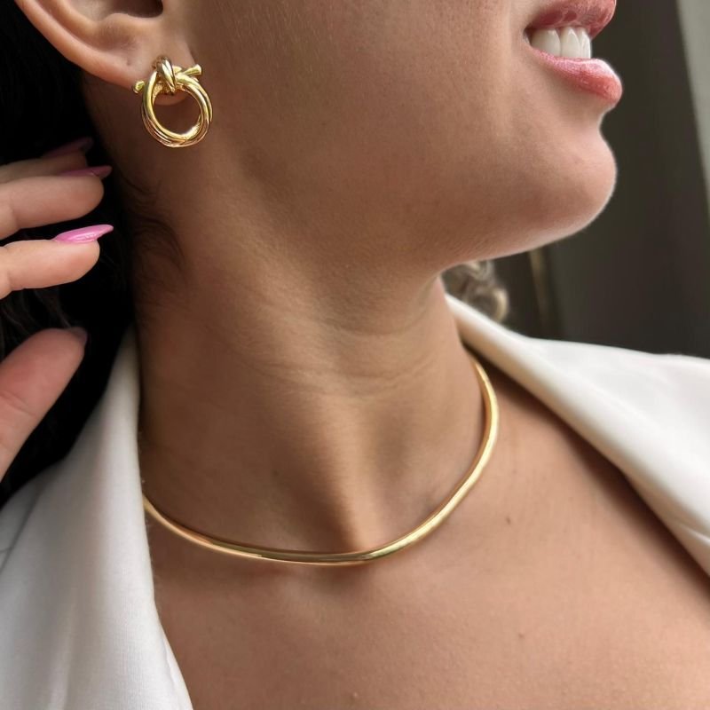 Choker Aro Rígido Biju Fina Dourado/Ródio