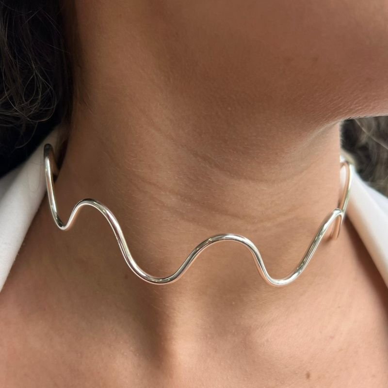 Choker Aro Zig Zag Banho Ouro 18k/Prata 925