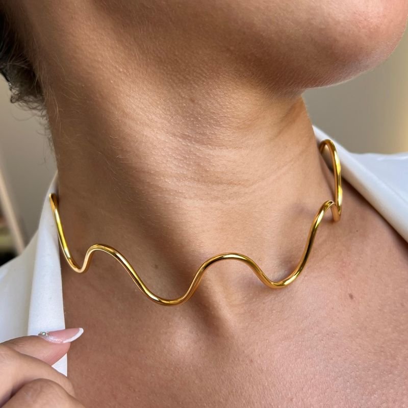 Choker Aro Zig Zag Banho Ouro 18k/Prata 925