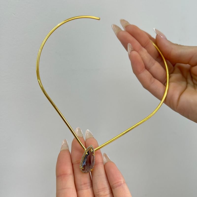 Choker Aro Zircônia Azul Banho Ouro 18k