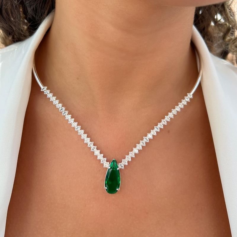 Choker Aro Zircônia Navete Verde Banho Ouro 18k/Prata 925