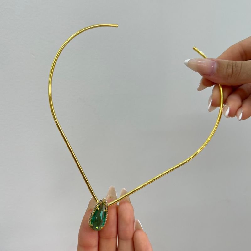Choker Aro Zircônia Verde Banho Ouro 18k