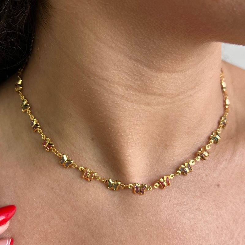 Choker Borboleta Banho Ouro 18k/Prata 925