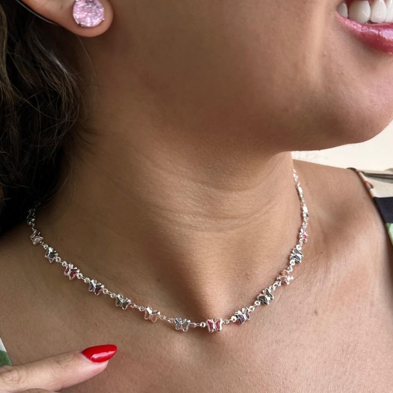 Choker Borboleta Banho Ouro 18k/Prata 925