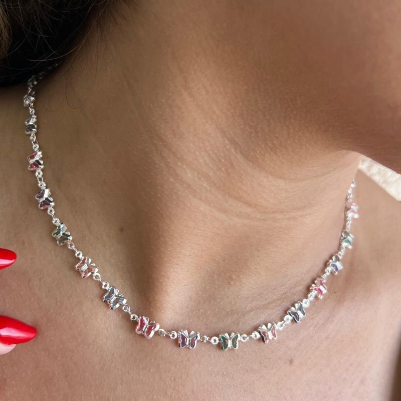 Choker Borboleta Banho Ouro 18k/Prata 925