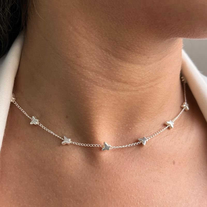 Choker Borboleta Lisa Banho Ouro 18k/Prata 925