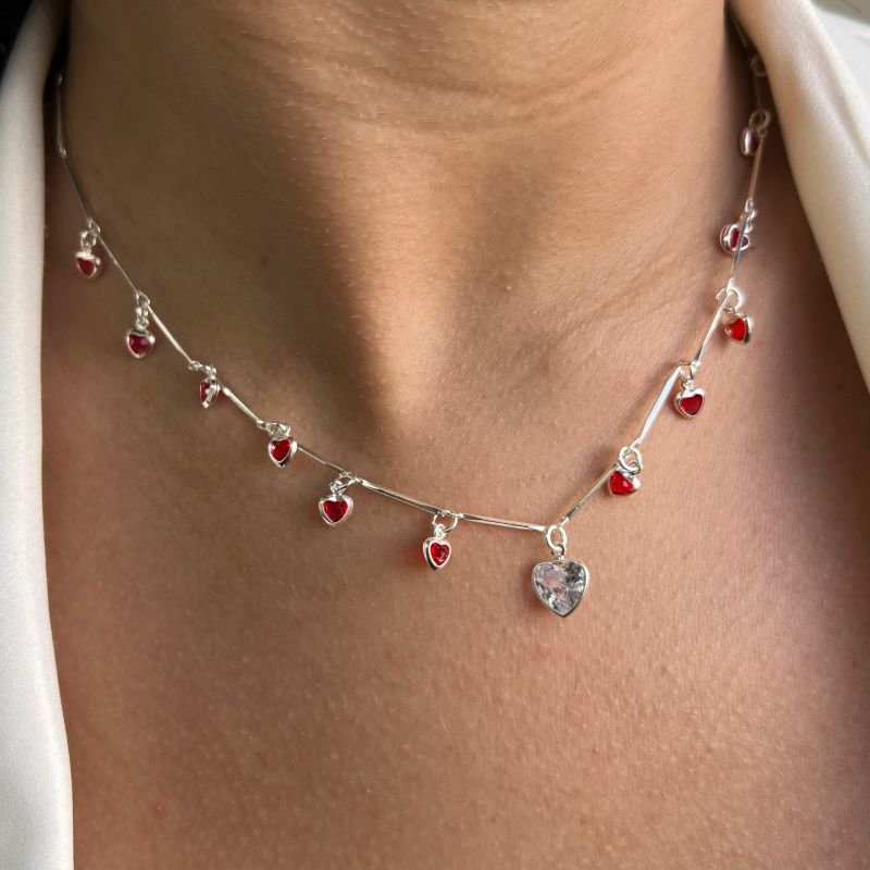Choker Coração Banho Prata 925