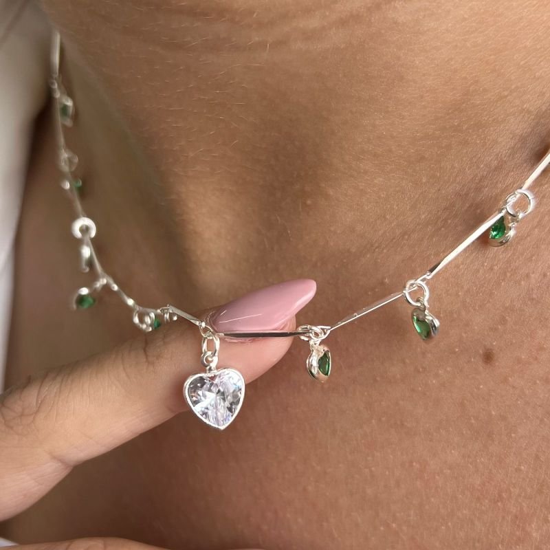 Choker Coração Banho Prata 925