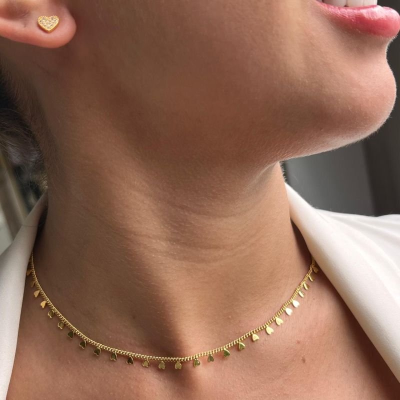 Choker Coração Banho Ouro 18k/Prata 925