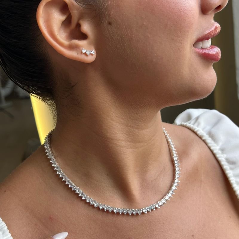 Choker Cravejado Banho Prata 925