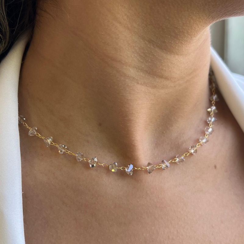 Choker Cristal Fume Banho Ouro 18k