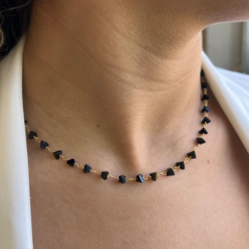 Choker Cristal Preto Banho Ouro 18k/Prata 925