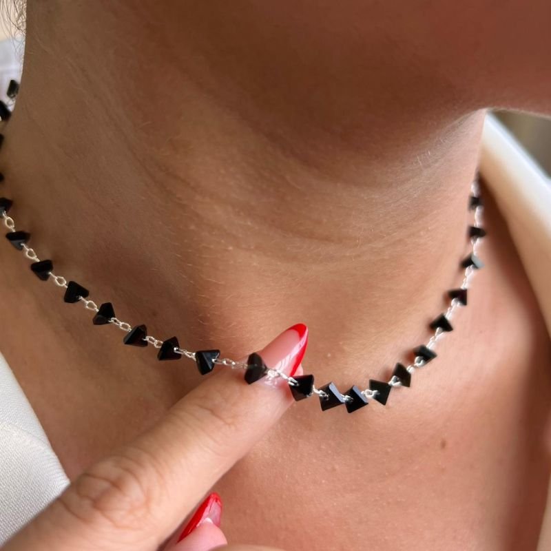 Choker Cristal Preto Banho Ouro 18k/Prata 925