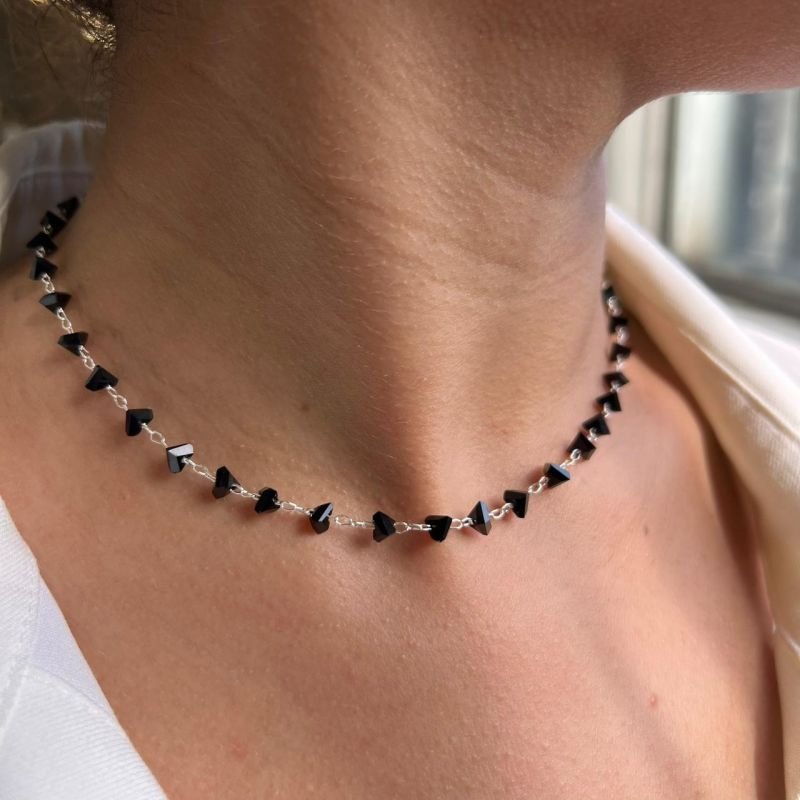 Choker Cristal Preto Banho Ouro 18k/Prata 925