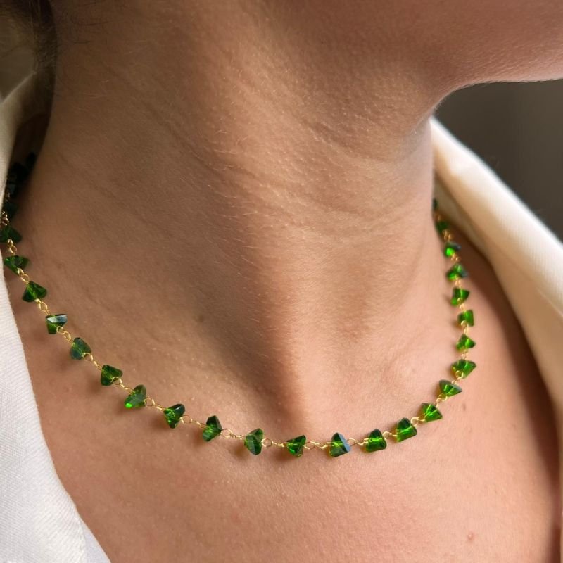 Choker Cristal Verde Banho Ouro 18k/Prata 925