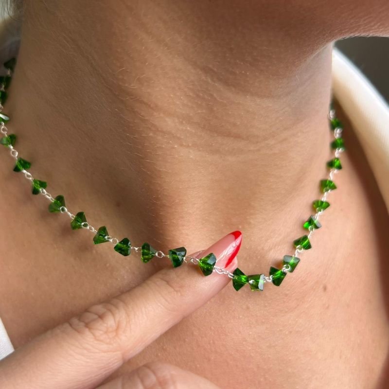 Choker Cristal Verde Banho Ouro 18k/Prata 925