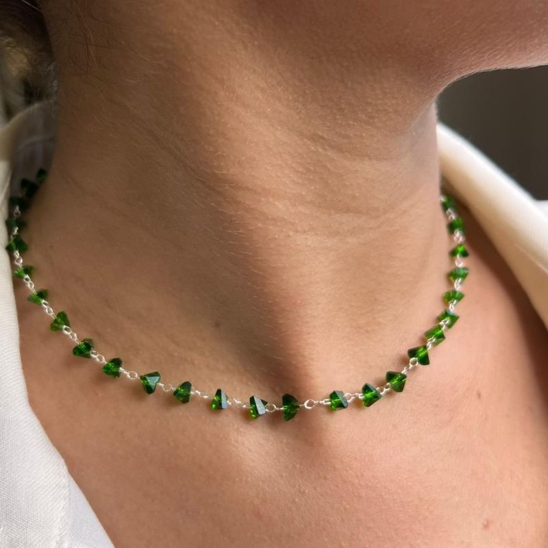 Choker Cristal Verde Banho Ouro 18k/Prata 925