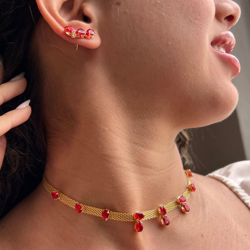 Choker Esteira c/ Gotas Banho Ouro 18k