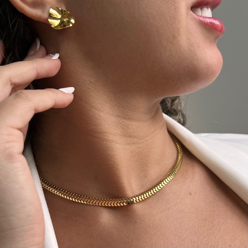 Choker Esteira Fina Banho Ouro 18k/Prata 925