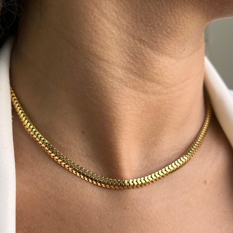 Choker Esteira Fina Banho Ouro 18k/Prata 925