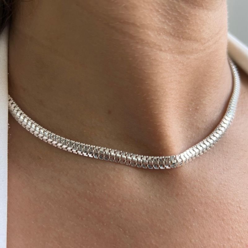 Choker Esteira Fina Banho Ouro 18k/Prata 925