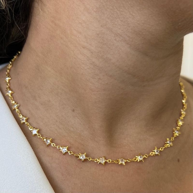 Choker Estrela Banho Prata 925