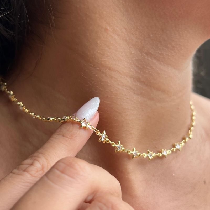 Choker Estrela c/ Microzircônia Banho Ouro 18k/Prata 925