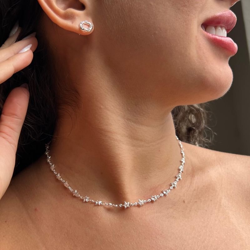 Choker Estrela c/ Microzircônia Banho Ouro 18k/Prata 925