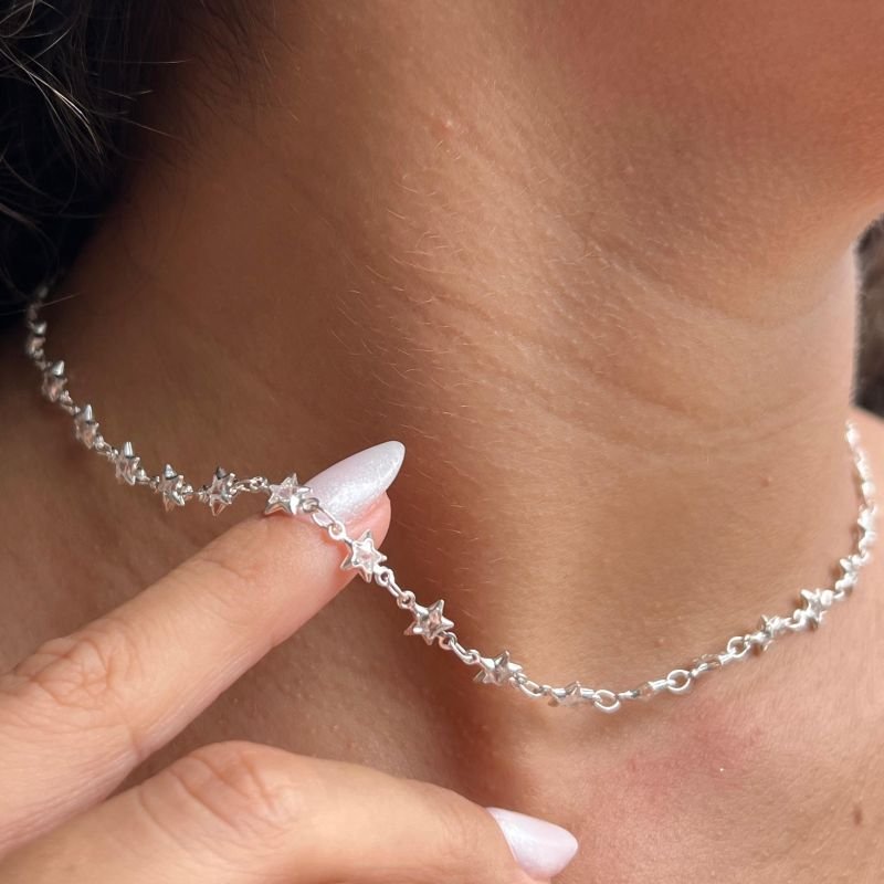 Choker Estrela c/ Microzircônia Banho Ouro 18k/Prata 925
