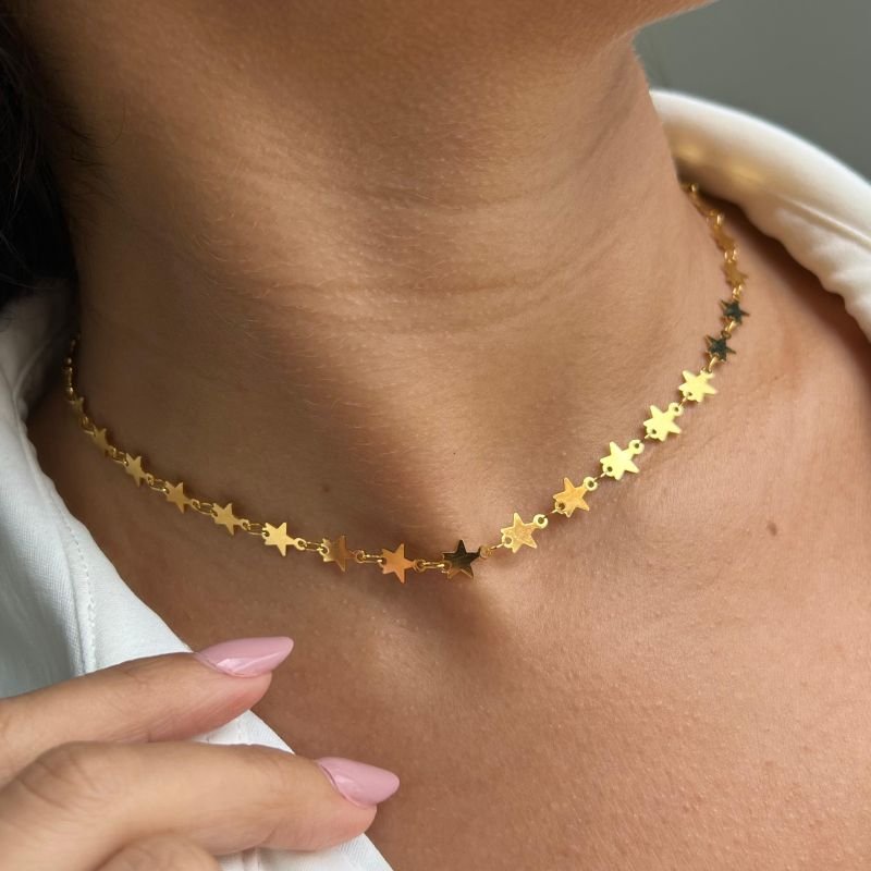 Choker Estrela Lisa Banho Ouro 18k/Prata 925