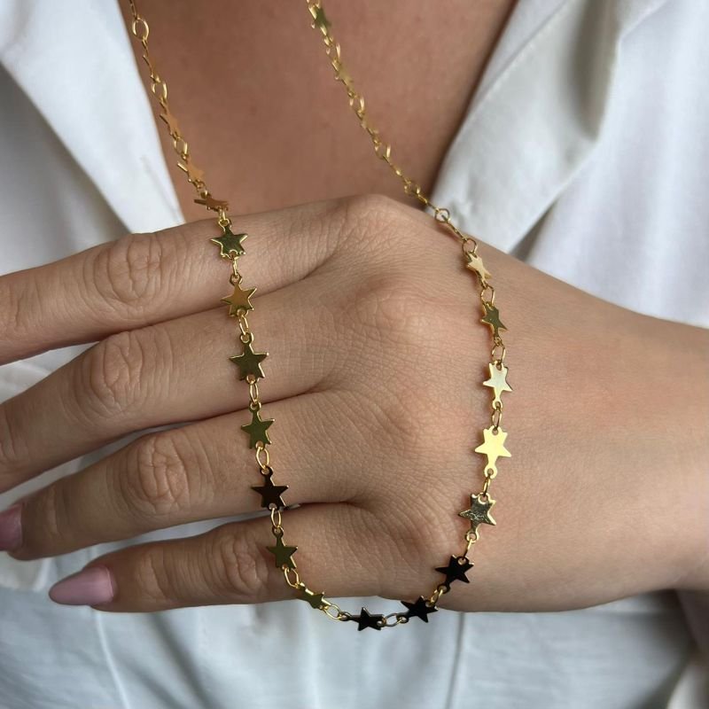Choker Estrela Lisa Banho Ouro 18k/Prata 925
