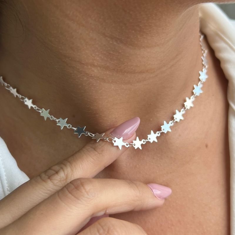 Choker Estrela Lisa Banho Ouro 18k/Prata 925
