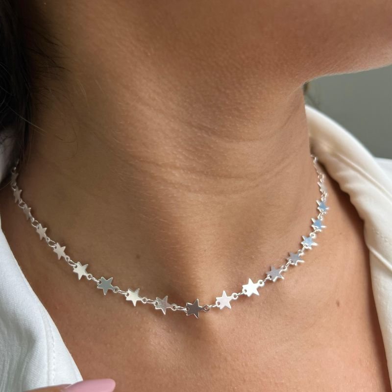 Choker Estrela Lisa Banho Ouro 18k/Prata 925