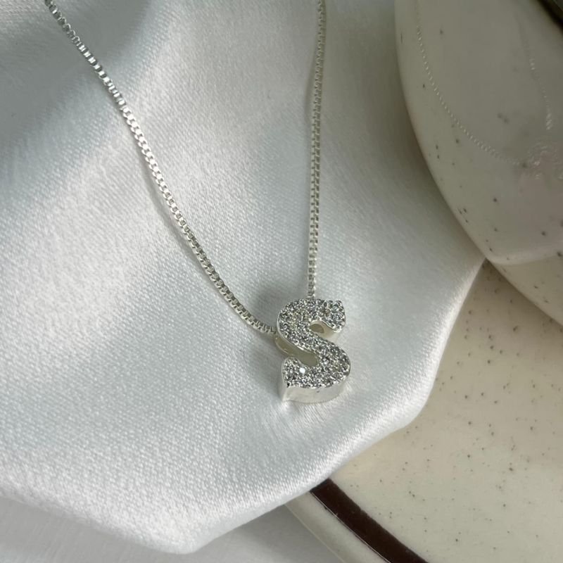 Colar Inicial S Cravejado Banho Ouro 18k/Prata 925