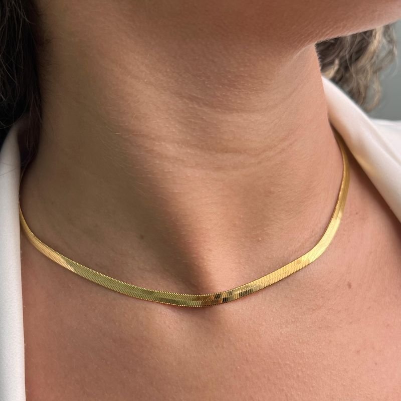 Choker Laminada Fina Banho Ouro 18k/Prata 925