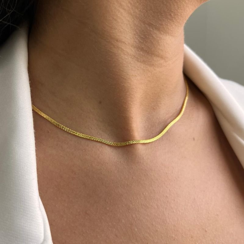 Choker Laminada Diamantada Banho Ouro 18k