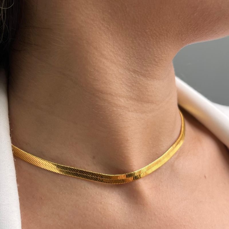 Choker Laminada Fecho de Joia Grossa Banho Ouro 18k