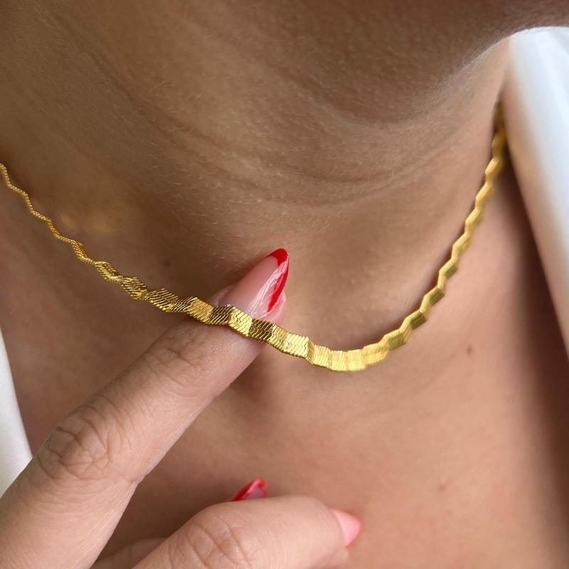 Choker Laminada Orgânica Banho Ouro 18k