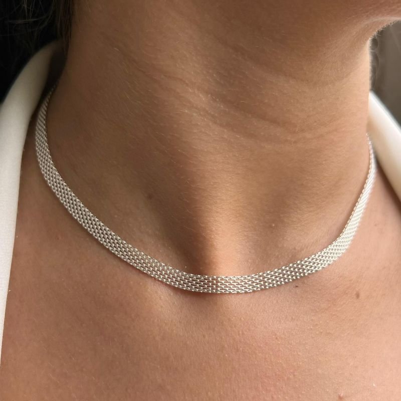 Choker Malha Texturizada Banho Ouro 18k/Prata 925