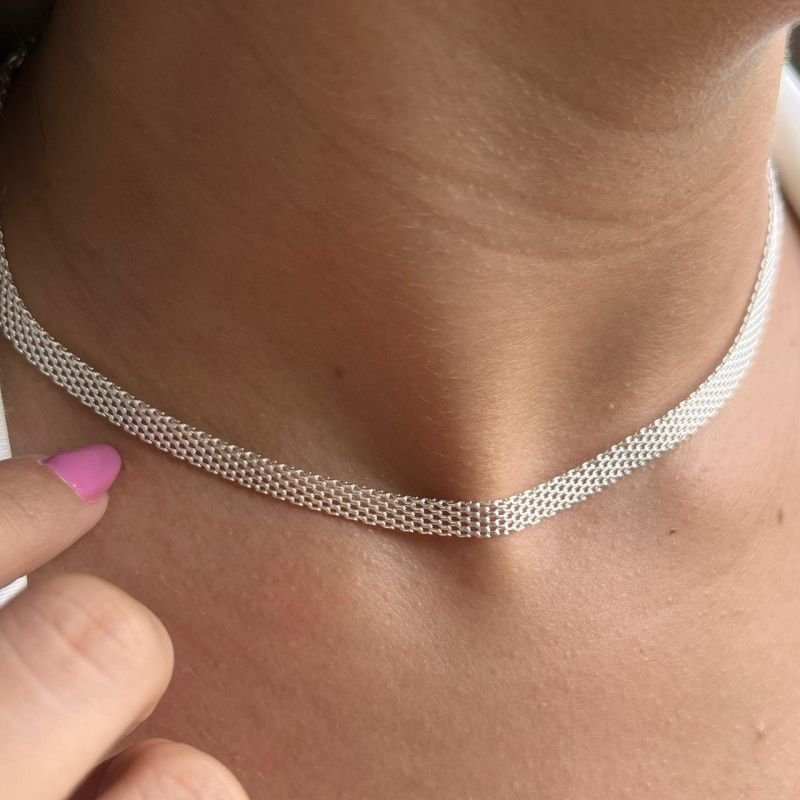 Choker Malha Texturizada Banho Ouro 18k/Prata 925