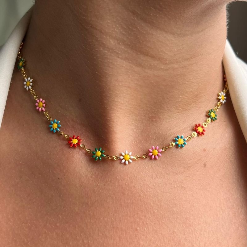 Choker Resinada Multicor Banho Ouro 18k/Prata 925