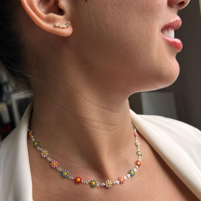 Choker Resinada Multicor Banho Ouro 18k/Prata 925