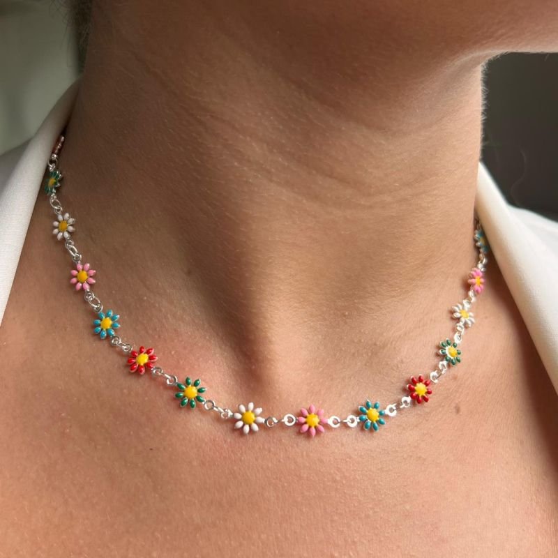 Choker Resinada Multicor Banho Ouro 18k/Prata 925