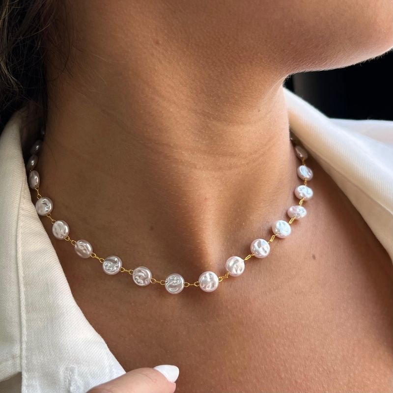 Choker Pérola Orgânica Banho Ouro 18k/Prata 925