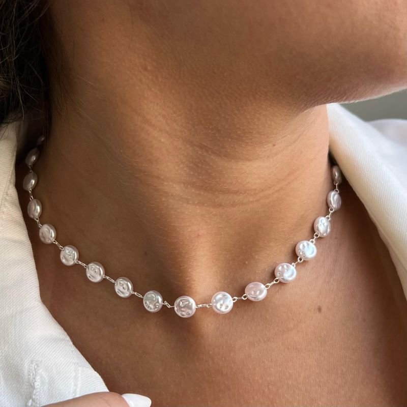 Choker Pérola Orgânica Banho Ouro 18k/Prata 925