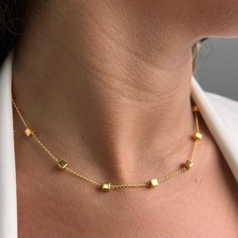 Choker Quadrada Banho Ouro 18k/Prata 925