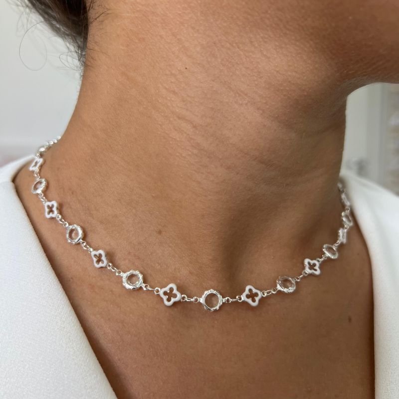 Choker Resinado e Cristal Banho Prata 925