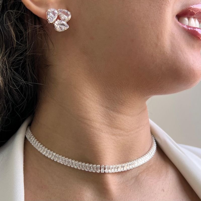 Choker Rivera Baguete Grossa Banho Ouro 18k/Prata 925