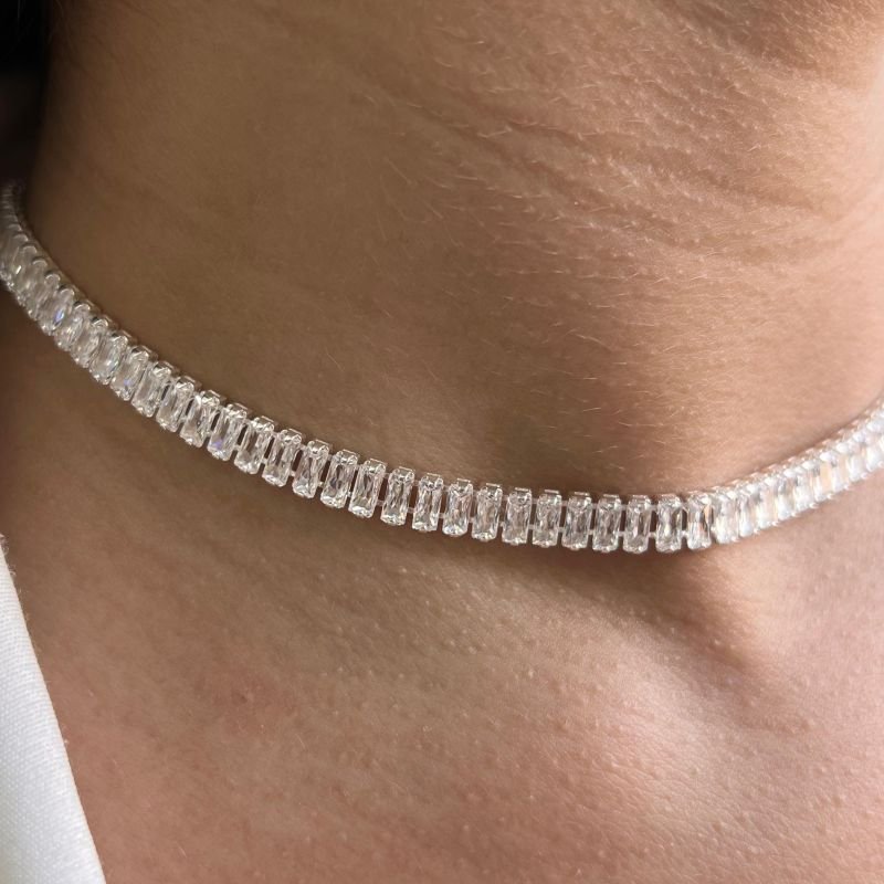 Choker Rivera Baguete Grossa Banho Ouro 18k/Prata 925