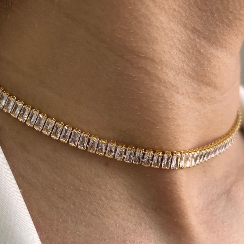 Choker Rivera Baguete Grossa Banho Ouro 18k/Prata 925